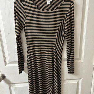 Bar III Striped Long Sleeve Bodycon Dress - Black/Taupe